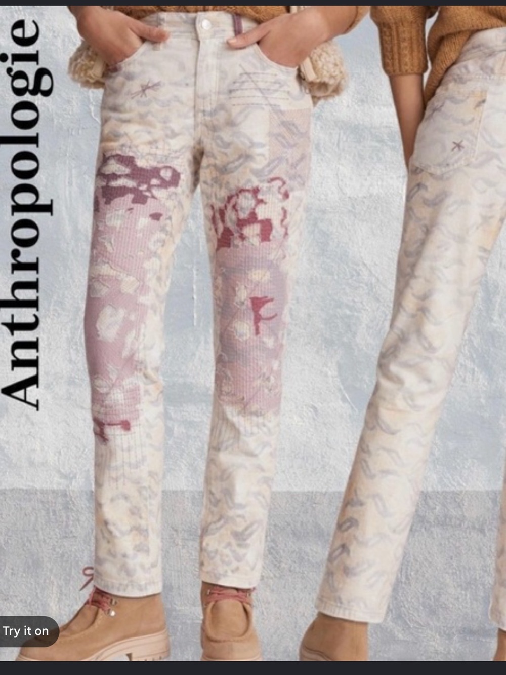 Anthropologie Pilcro Patterned Slim Jeans with Maroon Accents